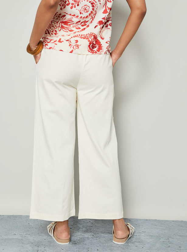 COLOUR ME Solid Paperbag Waist Wide Leg Trousers
