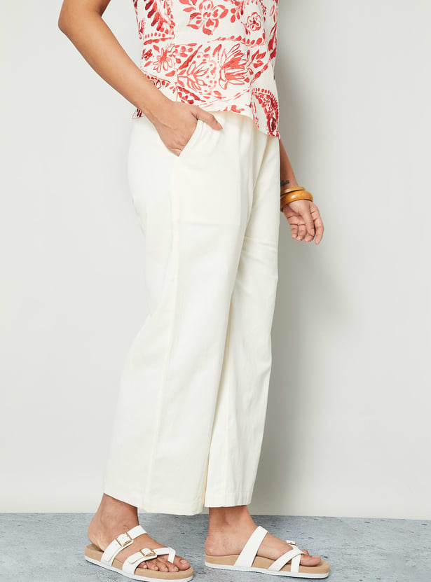 COLOUR ME Solid Paperbag Waist Wide Leg Trousers