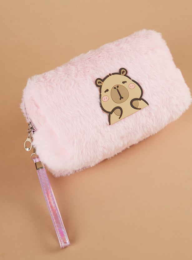 GINGER Faux Fur Vanity Pouch with Motif