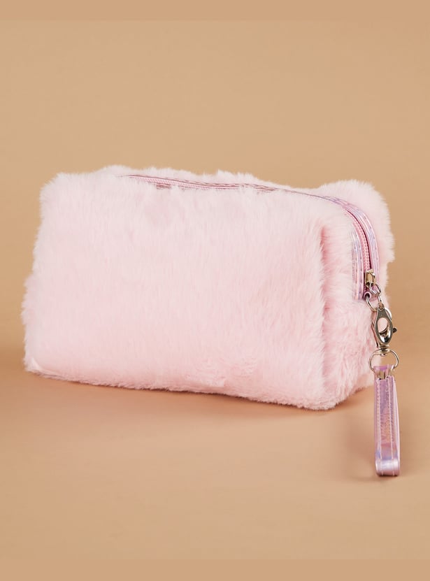 GINGER Faux Fur Vanity Pouch with Motif