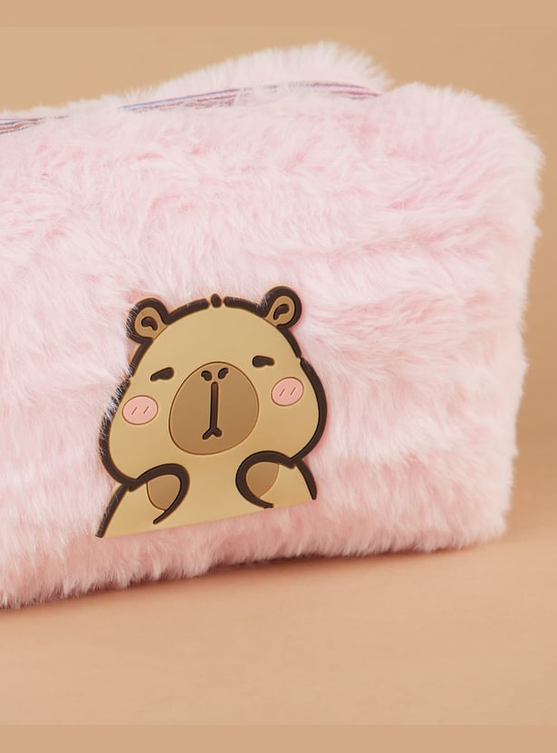 GINGER Faux Fur Vanity Pouch with Motif