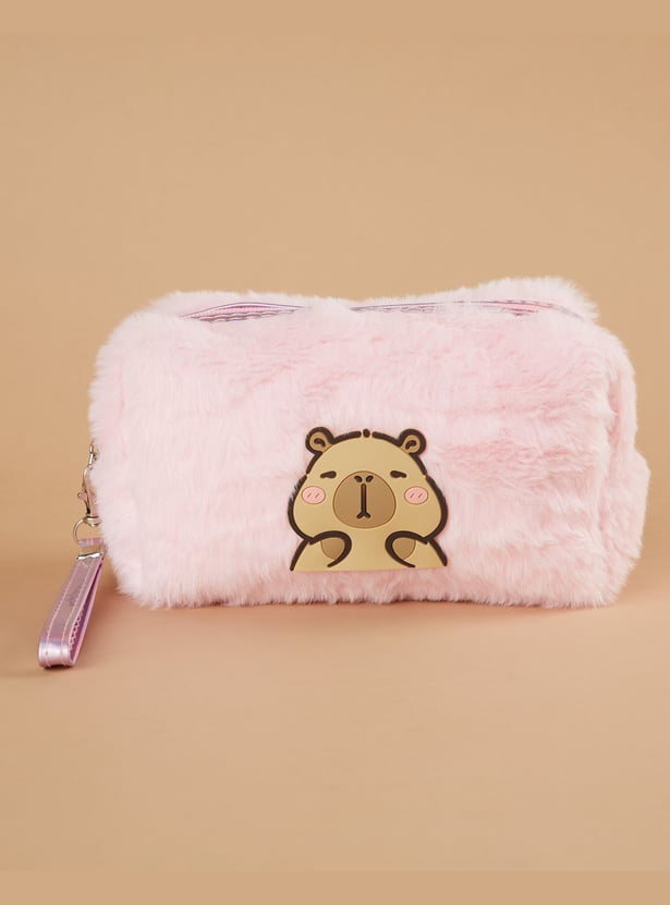 GINGER Faux Fur Vanity Pouch with Motif
