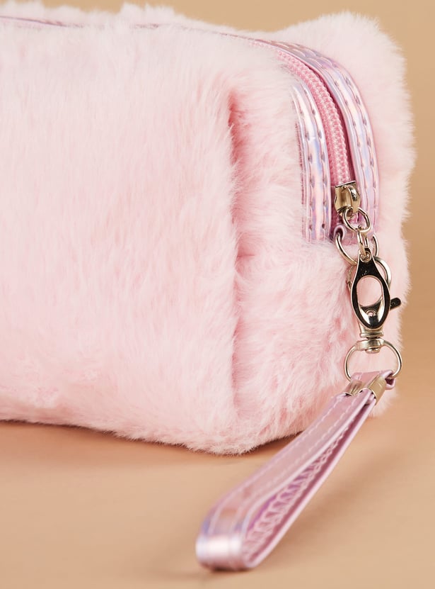 GINGER Faux Fur Vanity Pouch with Motif