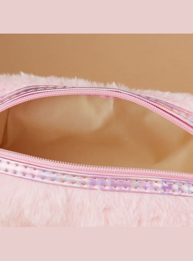 GINGER Faux Fur Vanity Pouch with Motif