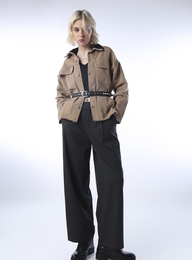 ONLY Striped Pleated Flared Trousers