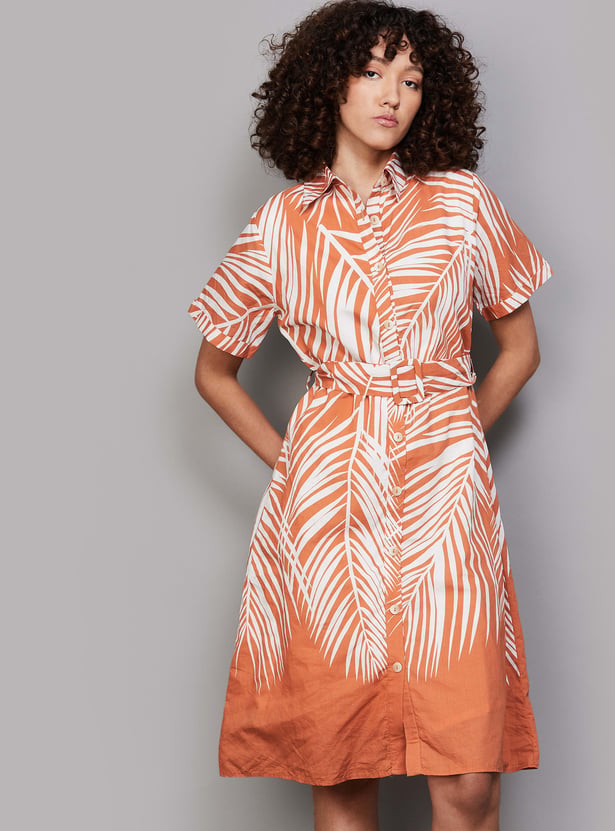 MADAME Printed Buttoned A-line Dress