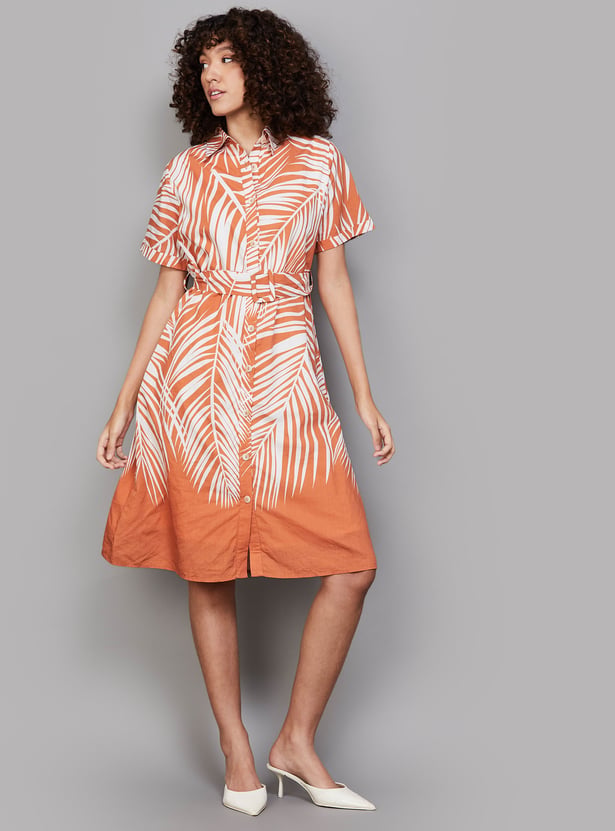 MADAME Printed Buttoned A-line Dress