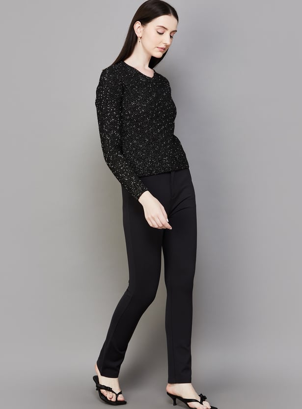 XPOSE Solid High Rise Straight Fit Trousers