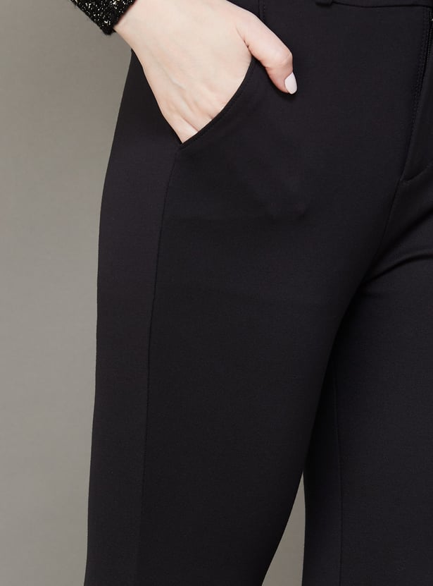 XPOSE Solid High Rise Straight Fit Trousers