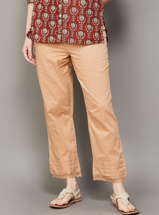 BIBA Straight Pants with Lace Trim