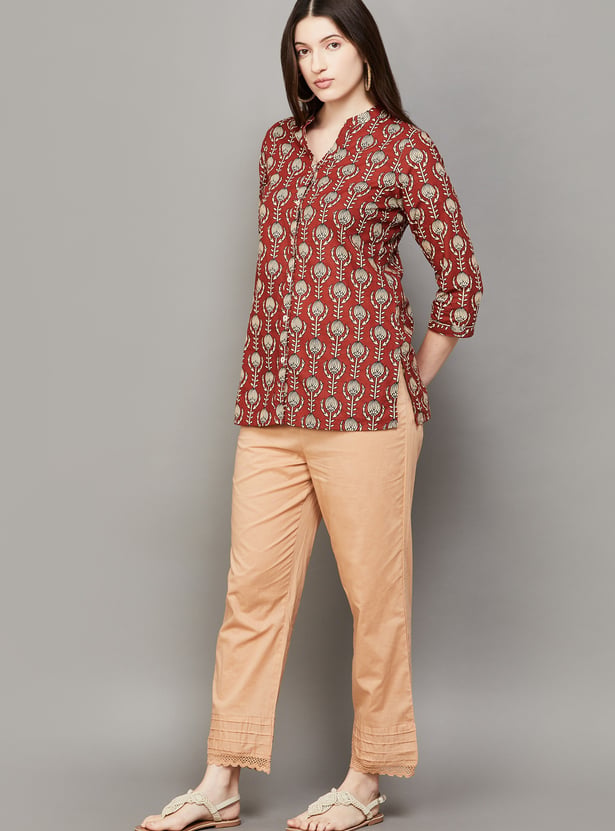 BIBA Straight Pants with Lace Trim