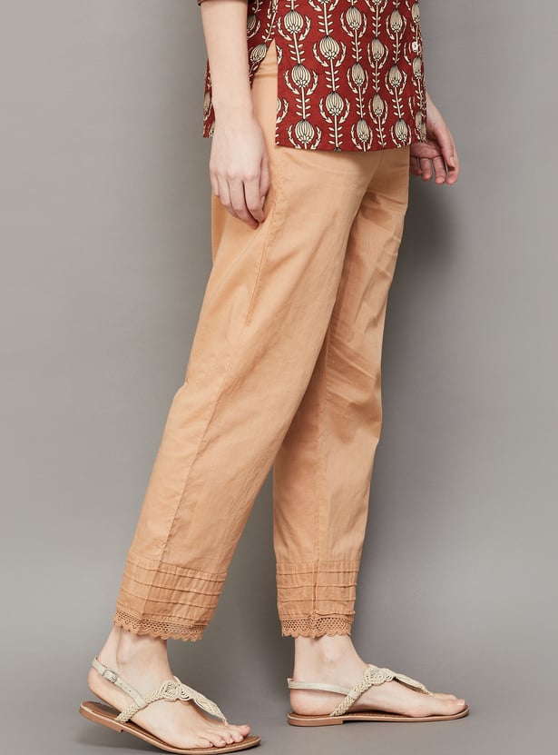 BIBA Straight Pants with Lace Trim