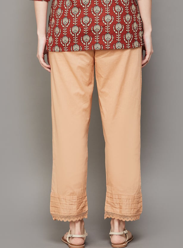 BIBA Straight Pants with Lace Trim