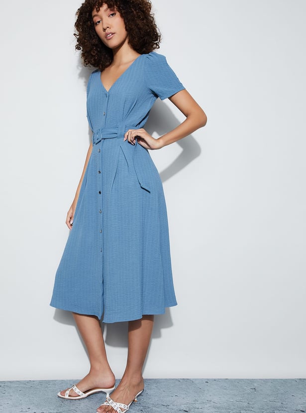 Buy CODE Knit A-Line Dress with Belt from CODE at just INR 1999.0