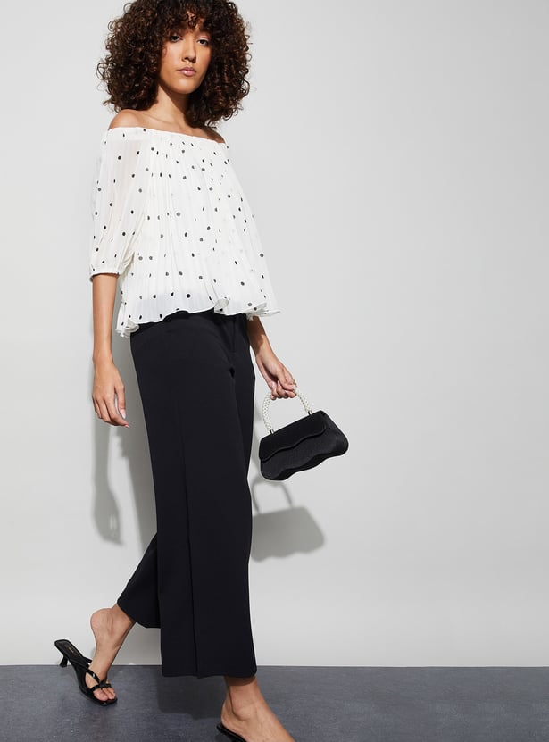 CODE Solid Wide-Leg Trousers