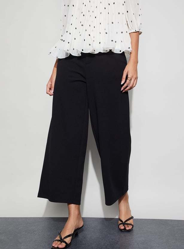CODE Solid Wide-Leg Trousers