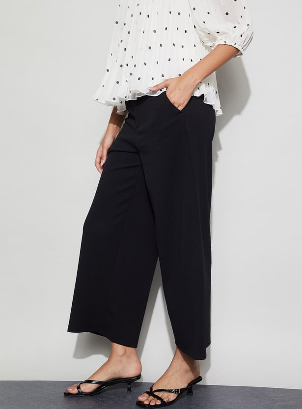 CODE Solid Wide-Leg Trousers