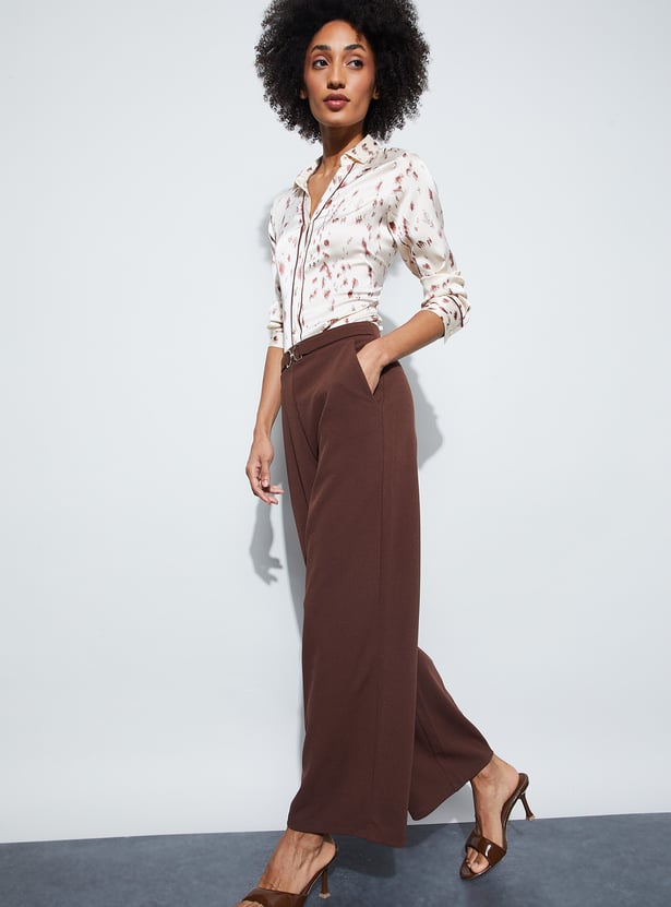CODE Solid Wide Leg Trousers