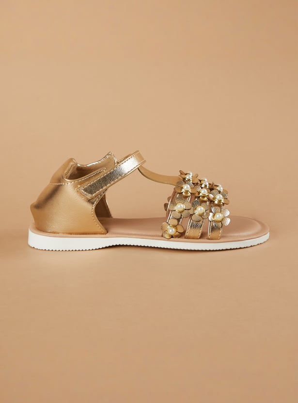 FAME FOREVER Girls Floral EmbellishedAnkle Strap Flats
