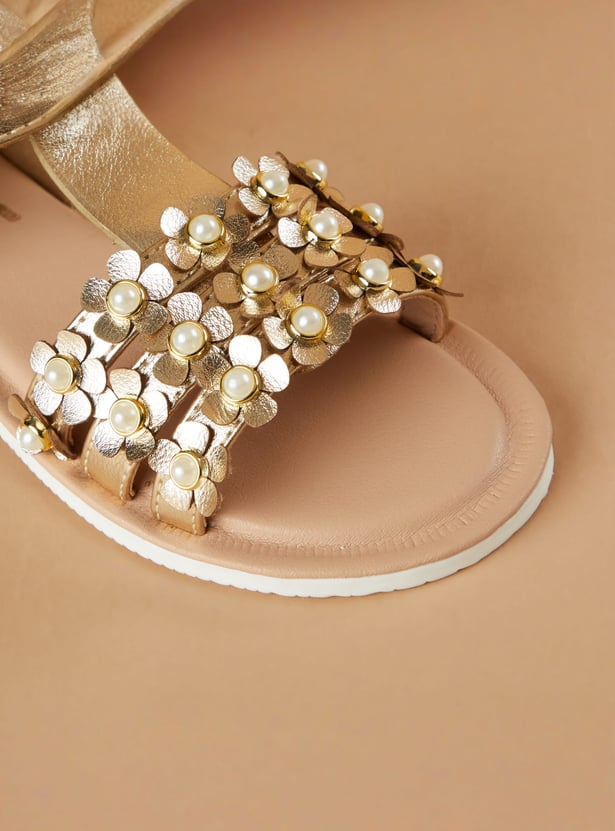 FAME FOREVER Girls Floral EmbellishedAnkle Strap Flats