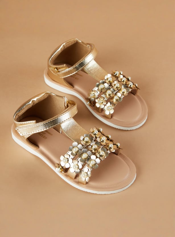 FAME FOREVER Girls Floral EmbellishedAnkle Strap Flats