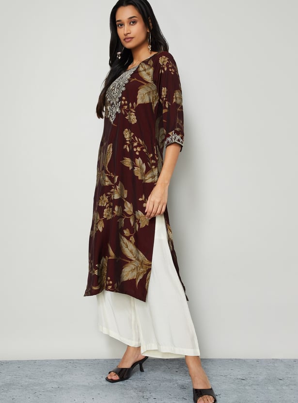 MELANGE Floral Print Straight Kurta
