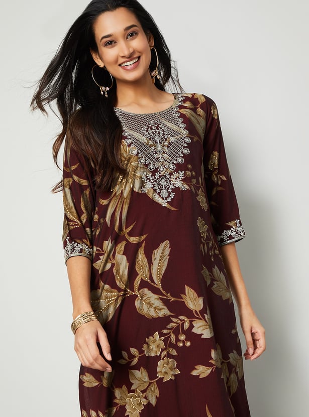 MELANGE Floral Print Straight Kurta