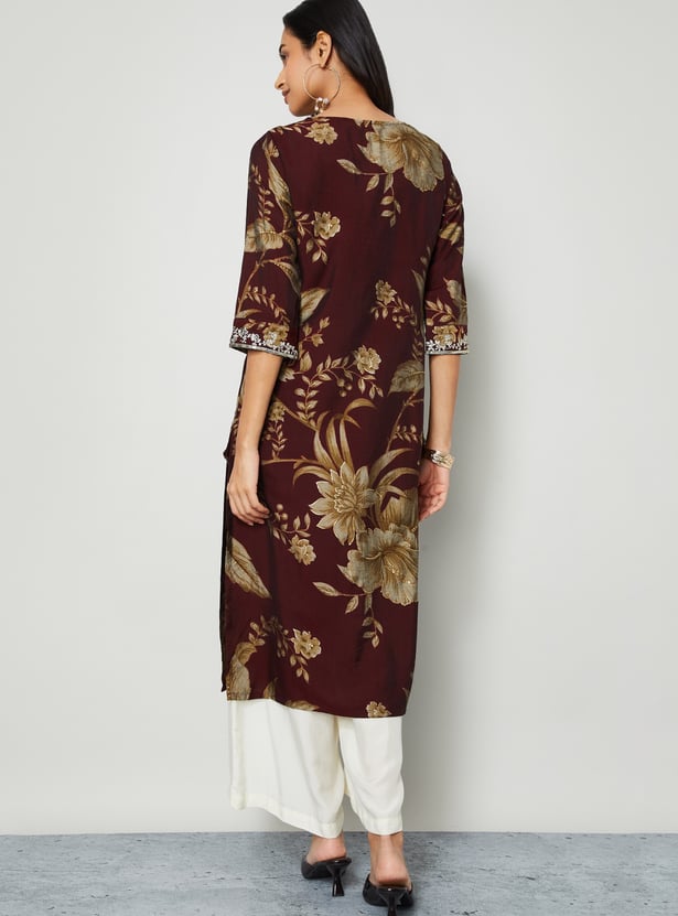 MELANGE Floral Print Straight Kurta