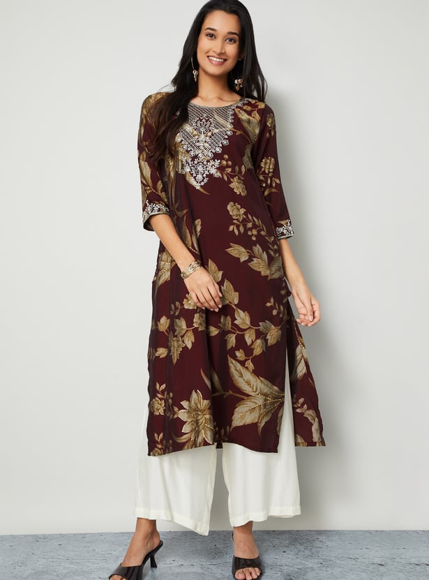 MELANGE Floral Print Straight Kurta