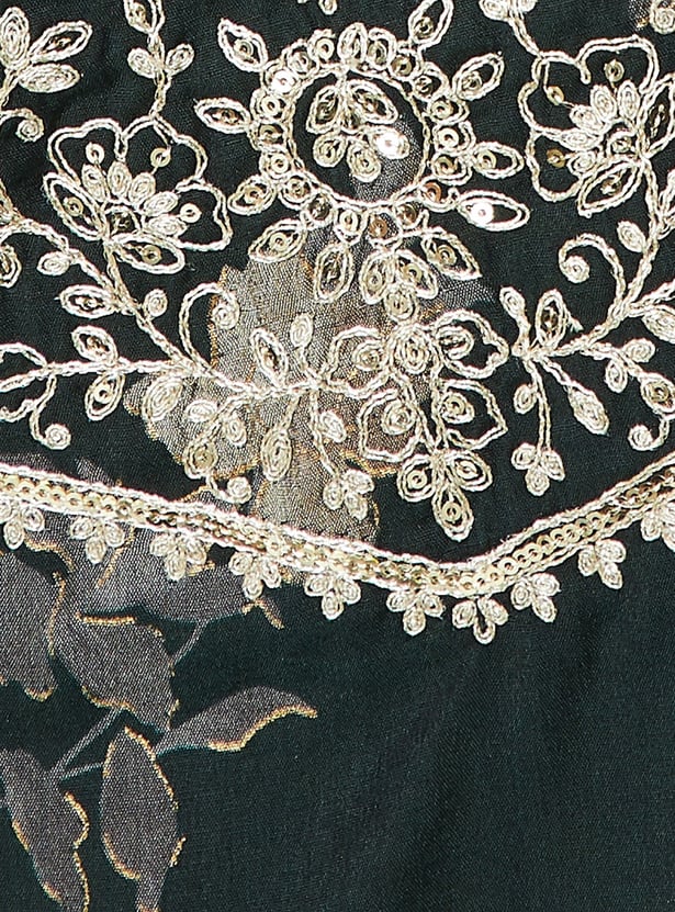 MELANGE Floral Embroidered Round Neck 3/4th Sleeves Kurta
