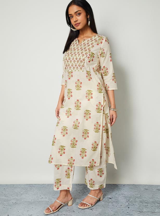 MELANGE Floral Print Straight Kurta Set