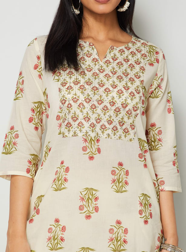 MELANGE Floral Print Straight Kurta Set