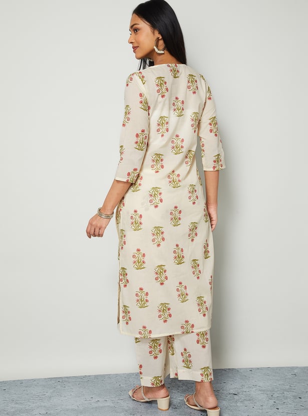MELANGE Floral Print Straight Kurta Set