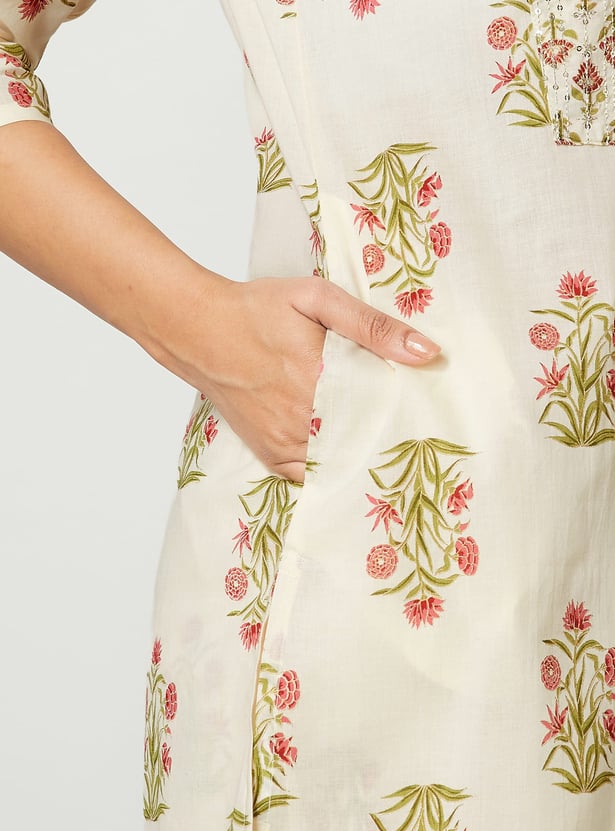 MELANGE Floral Print Straight Kurta Set