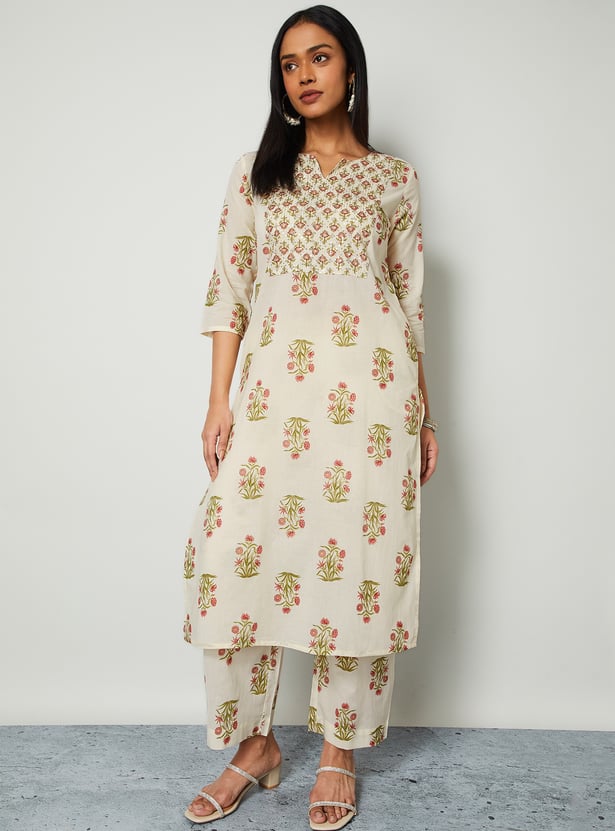 MELANGE Floral Print Straight Kurta Set