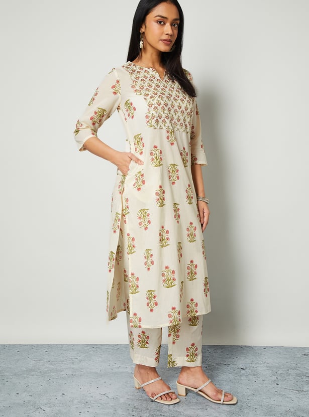 MELANGE Floral Print Straight Kurta Set