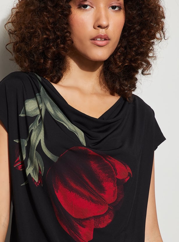 CODE Floral Print Cowl Neck Top