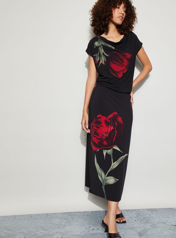 CODE Floral Print Cowl Neck Top