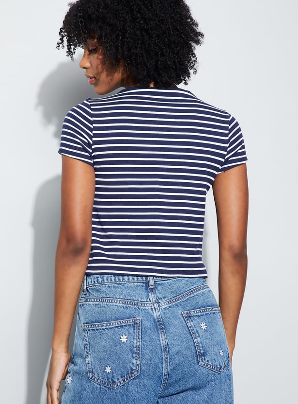 GINGER Striped Knit Top with Notched Hem