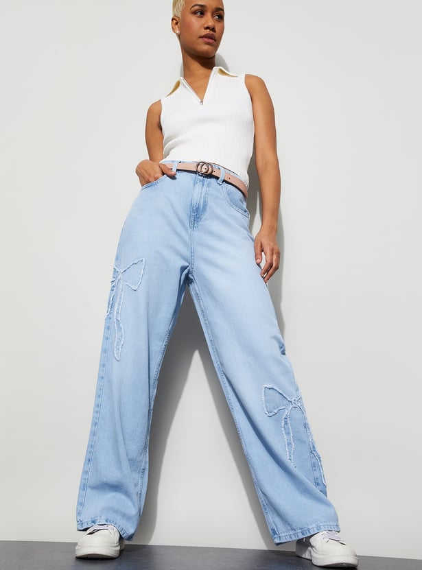 GINGER Appliqued Straight Fit Jeans