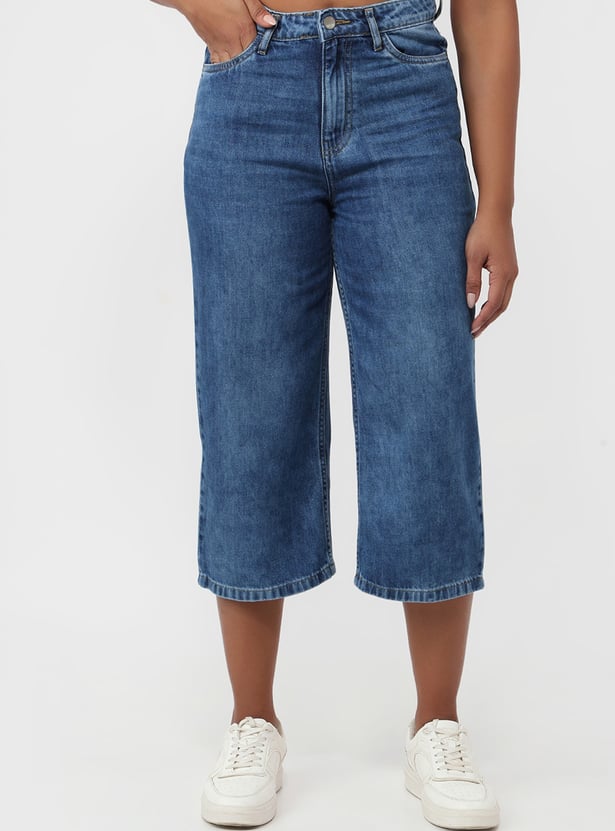 KRAUS Washed High Rise Regular Fit Denim Culottes