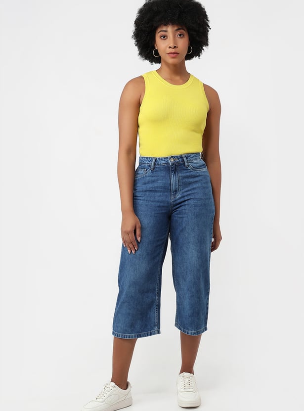 KRAUS Washed High Rise Regular Fit Denim Culottes
