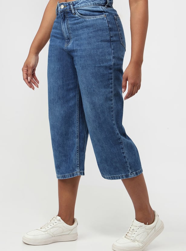 KRAUS Washed High Rise Regular Fit Denim Culottes