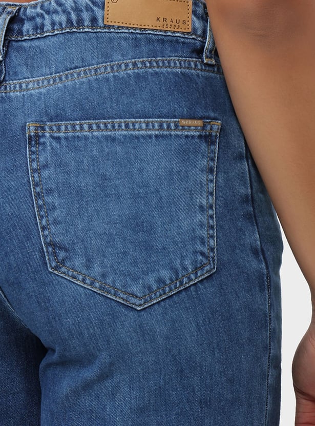 KRAUS Washed High Rise Regular Fit Denim Culottes