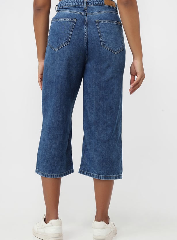 KRAUS Washed High Rise Regular Fit Denim Culottes