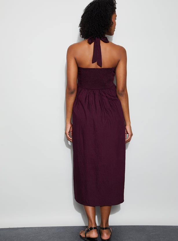 GINGER Halter Neck Striped Midi Dress
