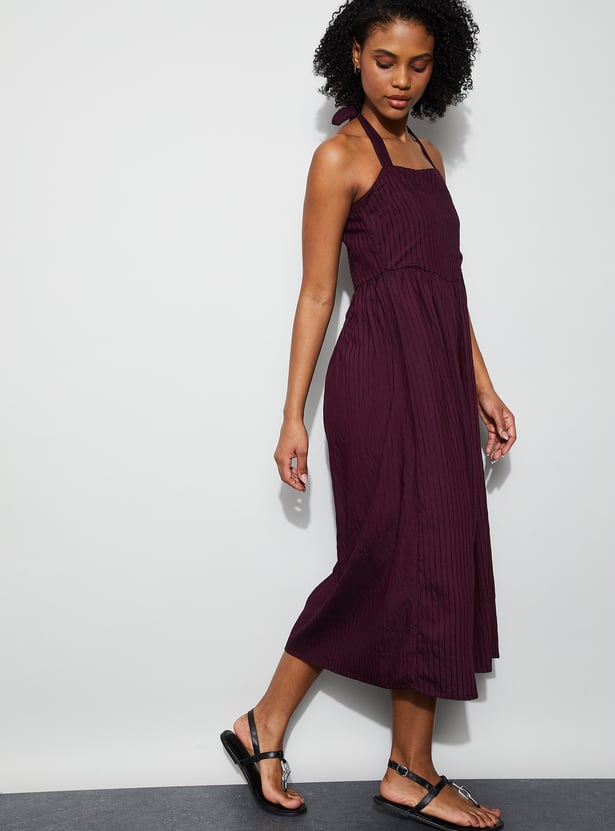 GINGER Halter Neck Striped Midi Dress
