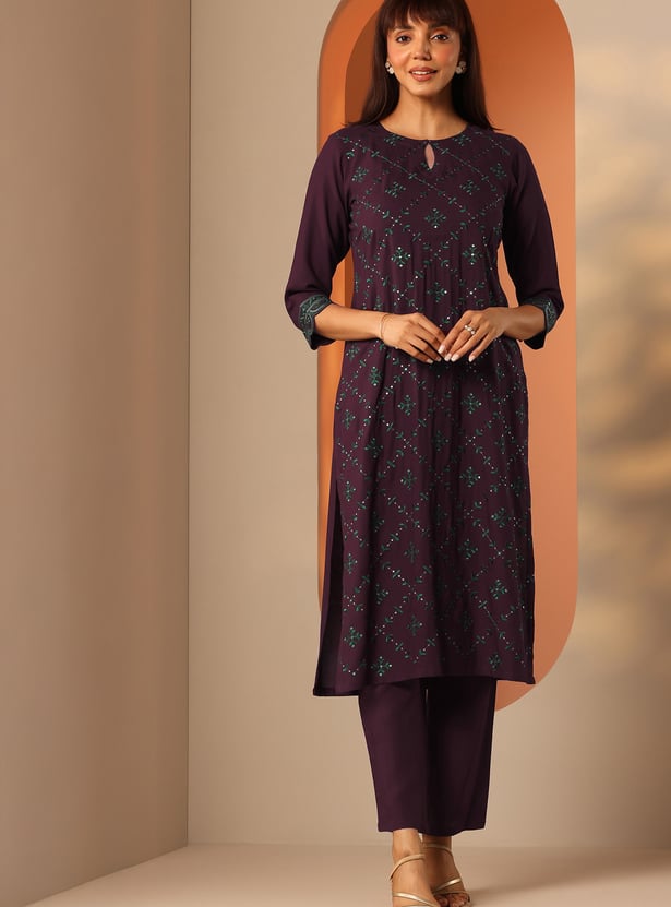 LIBAS Embroidered Straight Kurta Set