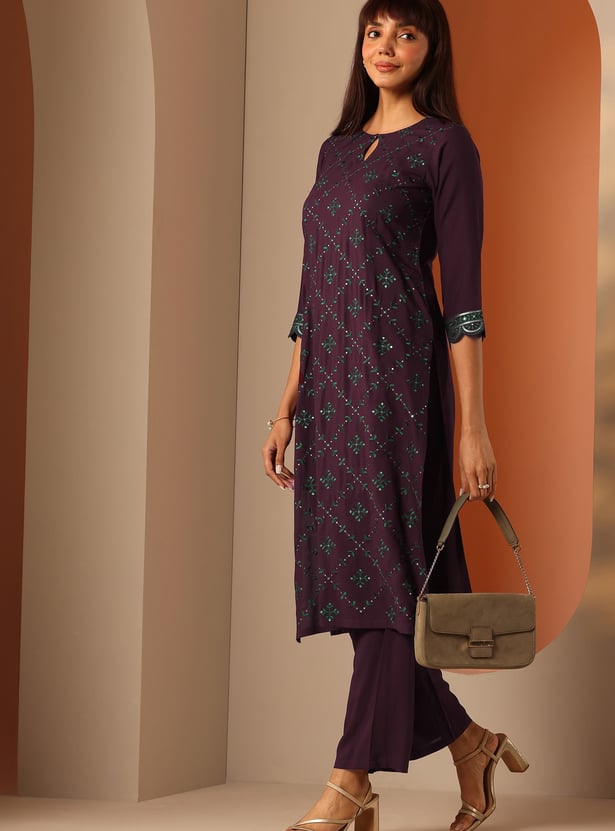 LIBAS Embroidered Straight Kurta Set