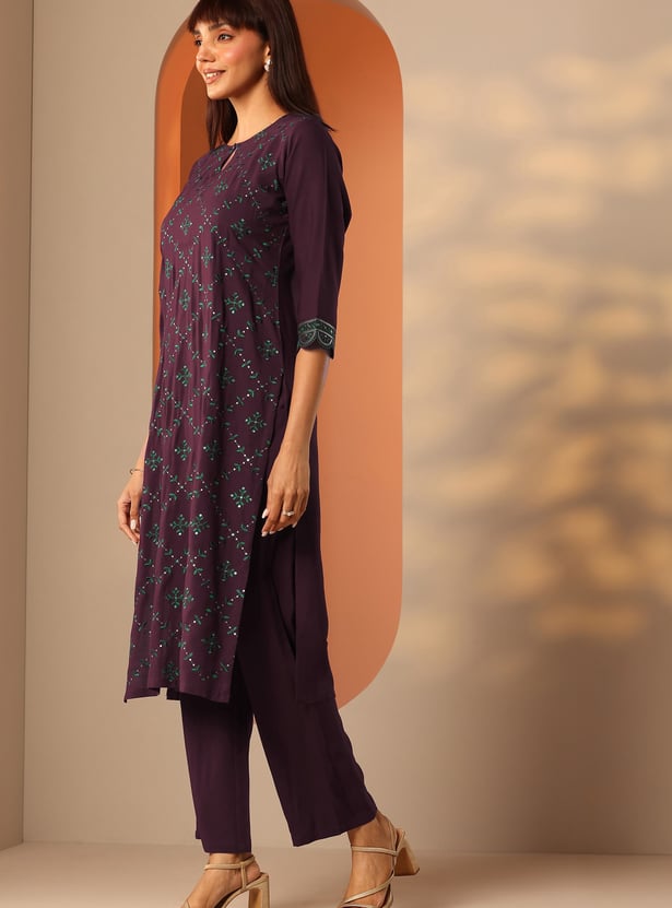 LIBAS Embroidered Straight Kurta Set